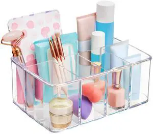 5-Compartment Clear Plastic Organizer | Rectangular Divided Makeup and Vanity Storage Bin and Office Desk Caddy | Scalloped Wall Design | Made in USA 5-Compartment Clear Plastic Organizer | Rectangular Divided Makeup and Vanity Storage Bin and Office Desk Caddy | Scalloped Wall Design | Made in USA