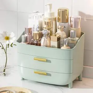 3-Tier Skincare Makeup Organizer with Drawers, Green | For Vanity and Bathroom Countertop, with Drawers, Large Cosmetic Storage Box Case, , Non-Slip Base 3-Tier Skincare Makeup Organizer with Drawers, Green | For Vanity and Bathroom Countertop, with Drawers, Large Cosmetic Storage Box Case, , Non-Slip Base