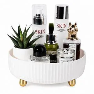 360 Rotating Makeup Perfume Organizer Skincare Tray, Small Ivory White | 360 Degree Spinning Lazy Susan Organizer Lotion Cosmetics Storage for Dresser, Vanity, Bathroom Countertop 360 Rotating Makeup Perfume Organizer Skincare Tray, Small Ivory White | 360 Degree Spinning Lazy Susan Organizer Lotion Cosmetics Storage for Dresser, Vanity, Bathroom Countertop