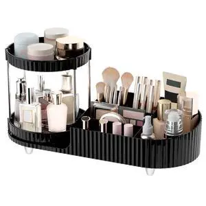 Makeup Organizer Countertop for Vanity with 2 Rotating Perfume Trays, 5-Compartment Skincare Organizers and Make Up Desk Storage, Cosmetic Organizer with Brush Holder for Bedroom Bathroom Counter Makeup Organizer Countertop for Vanity with 2 Rotating Perfume Trays, 5-Compartment Skincare Organizers and Make Up Desk Storage, Cosmetic Organizer with Brush Holder for Bedroom Bathroom Counter