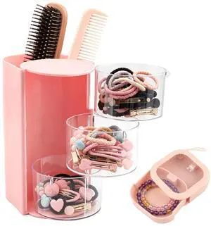 Rotating Hair Accessories Organizer for Girls, 360° Spinning Hair Organizer with Hair Brush Holder & Makeup Box Organizer, Makeup Storage Organizer for Hair Bows, Jewelry Rotating Hair Accessories Organizer for Girls, 360° Spinning Hair Organizer with Hair Brush Holder & Makeup Box Organizer, Makeup Storage Organizer for Hair Bows, Jewelry