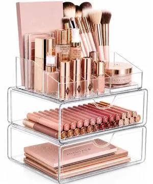 Clear Acrylic Makeup Organizer with Drawers Cosmetic Vanity Storage for Skincare, Hair Accessories, Jewelry, Perfume Durable Countertop Bathroom Organizer Clear Acrylic Makeup Organizer with Drawers Cosmetic Vanity Storage for Skincare, Hair Accessories, Jewelry, Perfume Durable Countertop Bathroom Organizer