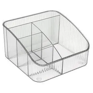 Makeup Organizer, PET Skincare Organizer with 5-Compartment Cosmetic Storage Makeup Organizer for Desk Wardrobe Bathroom Vanity Countertop, Transparent Makeup Organizer, PET Skincare Organizer with 5-Compartment Cosmetic Storage Makeup Organizer for Desk Wardrobe Bathroom Vanity Countertop, Transparent