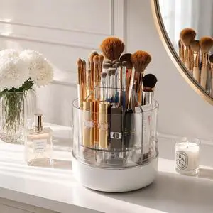 Makeup Organizer, 5-Compartment Makeup Brush Holder | 360° Smooth Rotation, Pen Holder for Desk, Perfect for Vanity, Bathroom & Desktop Makeup Organizer, 5-Compartment Makeup Brush Holder | 360° Smooth Rotation, Pen Holder for Desk, Perfect for Vanity, Bathroom & Desktop