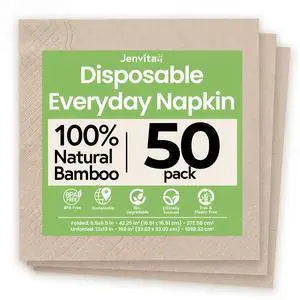 100% Bamboo Napkins, 2-Ply, 50 Pack, 6.5 x 6.5 Inch, Biodegradable | 2-Ply, FSC Certified, Disposable, Lunch, Dinner, Events, Occasions, Entertaining, Paper Towels 100% Bamboo Napkins, 2-Ply, 50 Pack, 6.5 x 6.5 Inch, Biodegradable | 2-Ply, FSC Certified, Disposable, Lunch, Dinner, Events, Occasions, Entertaining, Paper Towels