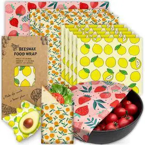 Reusable Beeswax Wrap - 9 Pack Eco-Friendly Beeswax Wraps For Food, Organic, Sustainable, Biodegradable, Zero Waste, Plastic-Free Food Storage, 1L Strawberry, 3M Orange, 5S Lemon Patterns Reusable Beeswax Wrap - 9 Pack Eco-Friendly Beeswax Wraps For Food, Organic, Sustainable, Biodegradable, Zero Waste, Plastic-Free Food Storage, 1L Strawberry, 3M Orange, 5S Lemon Patterns