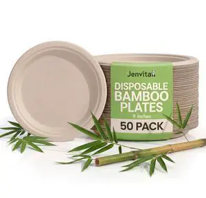 Bamboo Paper Plates, 50 Pack, 9 Inch Disposable | Sturdy, Microwave Safe, Compostable, Heavy Duty, PFAS Free, Biodegradable, FSC Certified, Plastic Alternative Bamboo Paper Plates, 50 Pack, 9 Inch Disposable | Sturdy, Microwave Safe, Compostable, Heavy Duty, PFAS Free, Biodegradable, FSC Certified, Plastic Alternative