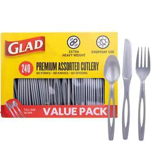 Silver Disposable Cutlery Set, Heavy Duty Plastic, 240 Count Silver Disposable Cutlery Set, Heavy Duty Plastic, 240 Count
