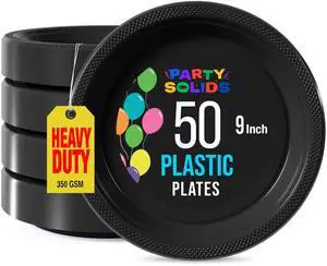 Party Solids Sturdy Black Plastic Plates 9" Party Plates 50 Pcs | Black Plates Disposable Heavy Duty 16 Grams Party Plates for Party, Dinners, Everyday & Birthday Supplies Party Solids Sturdy Black Plastic Plates 9" Party Plates 50 Pcs | Black Plates Disposable Heavy Duty 16 Grams Party Plates for Party, Dinners, Everyday & Birthday Supplies