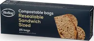100% Certified Compostable Resealable Sandwich Bags, 25 Count, Perfect for Lunches, Snacks, and On The Go Green 100% Certified Compostable Resealable Sandwich Bags, 25 Count, Perfect for Lunches, Snacks, and On The Go Green