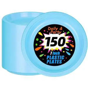 150 Pcs 7 Inch Light Blue Plastic Dessert Plates | Disposable Plastic Baby Blue Dessert Plates for Party Cake Appetizer Salad Baby Shower 150 Pcs 7 Inch Light Blue Plastic Dessert Plates | Disposable Plastic Baby Blue Dessert Plates for Party Cake Appetizer Salad Baby Shower