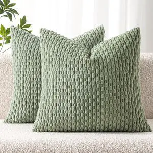Decorative Throw Pillow Covers 18x18 Sage Green Textured Corduroy | Pack of 2 Striped Pillow Covers Modern Farmhouse Home Decor for Couch Bed Sofa Living Room Decorative Throw Pillow Covers 18x18 Sage Green Textured Corduroy | Pack of 2 Striped Pillow Covers Modern Farmhouse Home Decor for Couch Bed Sofa Living Room