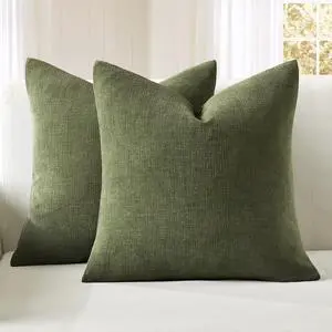 Olive Green Chenille Couch Throw Pillow Covers, 18x18 | Set of 2, Soft Modern Farmhouse Style, Decorative Pillowcases for Sofa Living Room Bed, Home Decor Olive Green Chenille Couch Throw Pillow Covers, 18x18 | Set of 2, Soft Modern Farmhouse Style, Decorative Pillowcases for Sofa Living Room Bed, Home Decor