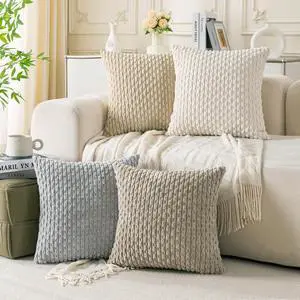 Set of 4 Neutral Decorative Throw Pillow Covers 18x18 Inch Corduroy Pillow Covers for Bed Couch Sofa Living Room Soft Square Cushion Cases Set of 4 Neutral Decorative Throw Pillow Covers 18x18 Inch Corduroy Pillow Covers for Bed Couch Sofa Living Room Soft Square Cushion Cases