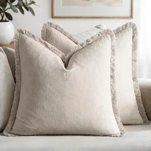 Linen Fringe Decorative Throw Pillow Covers Natural Beige 20x20 | Set of 2, Cottagecore Decor, Boho Farmhouse Neutral Pillow Covers, Rustic Couch Cushion Cases for Sofa Bed Living Room Linen Fringe Decorative Throw Pillow Covers Natural Beige 20x20 | Set of 2, Cottagecore Decor, Boho Farmhouse Neutral Pillow Covers, Rustic Couch Cushion Cases for Sofa Bed Living Room