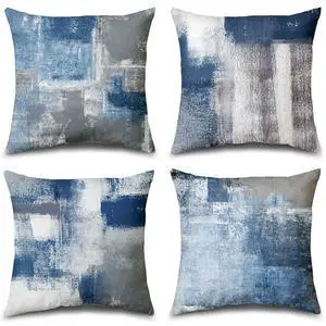 Set of 4 Blue and Grey Abstract Art Artwork Pillow Cover 18 x 18 Inch, Gallery Modern Decorative Throw Pillows Cushion Cover for Bedroom Sofa Living Room Set of 4 Blue and Grey Abstract Art Artwork Pillow Cover 18 x 18 Inch, Gallery Modern Decorative Throw Pillows Cushion Cover for Bedroom Sofa Living Room