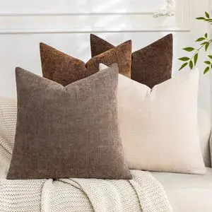 Set of 4 Soft Textured Throw Pillow Covers 18x18 Inch Cozy Decorative Farmhouse Cushion Cover Square Accent Pillow Cases for Bed Couch Sofa Living Room, Beige Taupe Brown Set of 4 Soft Textured Throw Pillow Covers 18x18 Inch Cozy Decorative Farmhouse Cushion Cover Square Accent Pillow Cases for Bed Couch Sofa Living Room, Beige Taupe Brown