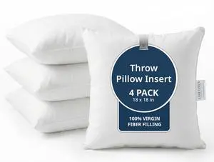 4 Pack 18x18 White Throw Pillow Inserts for Decorative Pillow Covers, Couch Pillows for Living Room, Fluffy Pillows for Bed | Solid White Inserts For Sofa Back Support 4 Pack 18x18 White Throw Pillow Inserts for Decorative Pillow Covers, Couch Pillows for Living Room, Fluffy Pillows for Bed | Solid White Inserts For Sofa Back Support