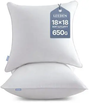 18x18 Throw Pillow Inserts Set of 2-100% Cotton Cover | Fluffy yet Firm Square Decorative Pillow Inserts with Down Alternative for Sofa, Couch, Beds & Bench, White Cushions 18x18 Throw Pillow Inserts Set of 2-100% Cotton Cover | Fluffy yet Firm Square Decorative Pillow Inserts with Down Alternative for Sofa, Couch, Beds & Bench, White Cushions