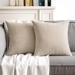 Pack of 2 Beige Decorative Pillow Covers 18x18 Inch | Soft Chenille Couch Throw Pillows Farmhouse Cushion Covers for Home Decor Sofa Bedroom Living Room Pack of 2 Beige Decorative Pillow Covers 18x18 Inch | Soft Chenille Couch Throw Pillows Farmhouse Cushion Covers for Home Decor Sofa Bedroom Living Room