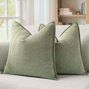 Pack of 2 Sage Green Decorative Chenille Pillow Covers 20x20 Inch | Soft Couch Throw Pillows,Farmhouse Cushion Covers with Elegant Design for Sofa,Bedroom,Living Room,Spring Home Decor Pack of 2 Sage Green Decorative Chenille Pillow Covers 20x20 Inch | Soft Couch Throw Pillows,Farmhouse Cushion Covers with Elegant Design for Sofa,Bedroom,Living Room,Spring Home Decor