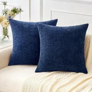 Soft Chenille Throw Pillow Covers Navy Blue 18x18 Inch Pack of 2 | Modern Coastal Home Decor, Classic Decorative Pillows, Solid Dyed Cases, Boho Couch Cushion Covers for Sofa Bed Living Room Soft Chenille Throw Pillow Covers Navy Blue 18x18 Inch Pack of 2 | Modern Coastal Home Decor, Classic Decorative Pillows, Solid Dyed Cases, Boho Couch Cushion Covers for Sofa Bed Living Room