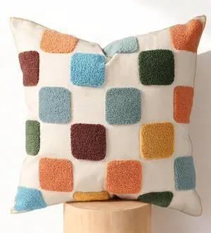 Embroidered Throw Pillow Cover 18x18 Inch, Colorful Plaid | Decorative Pillow Cover, Eclectic Canvas Cushion Case with Hidden Zipper, Country Decor for Couch, Sofa, Living Room, Bed Embroidered Throw Pillow Cover 18x18 Inch, Colorful Plaid | Decorative Pillow Cover, Eclectic Canvas Cushion Case with Hidden Zipper, Country Decor for Couch, Sofa, Living Room, Bed
