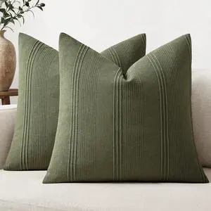 Decorative Striped Throw Pillow Covers 20x20 Inch Olive Green 2 Pack | Textured Linen Pillow Covers, Farmhouse Cushion Cases for Couch Sofa Bed Livingroom Home Decor Decorative Striped Throw Pillow Covers 20x20 Inch Olive Green 2 Pack | Textured Linen Pillow Covers, Farmhouse Cushion Cases for Couch Sofa Bed Livingroom Home Decor