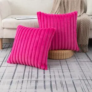 Hot Pink Striped Faux Fur Throw Pillow Covers 18 x 18 Inch | 2Pack, boho striped pillow covers,velvet back,fuzzy plush cushion covers , for sofa bed livingroom home decor Hot Pink Striped Faux Fur Throw Pillow Covers 18 x 18 Inch | 2Pack, boho striped pillow covers,velvet back,fuzzy plush cushion covers , for sofa bed livingroom home decor