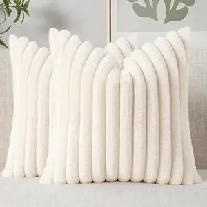 Faux Fur Decorative Throw Pillow Covers 18x18 Set of 2 Beige | Cream White Modern Soft Plush Couch Pillows, Cozy Fluffy Cushion Covers for Sofa Bed Living Room Home Decor Faux Fur Decorative Throw Pillow Covers 18x18 Set of 2 Beige | Cream White Modern Soft Plush Couch Pillows, Cozy Fluffy Cushion Covers for Sofa Bed Living Room Home Decor