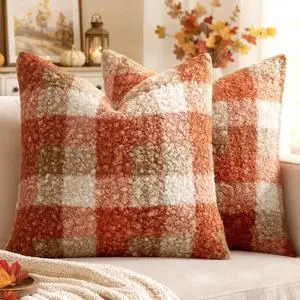 Fall Plaid Pillow Covers Boucle Orange 18x18 Set of 2 | Autumn Decorations Farmhouse,Boucle Faux Fur Check Throw Pillow Covers,Cozy Fluffy Pillowcases,Couch Sofa Bed Home Decor Fall Plaid Pillow Covers Boucle Orange 18x18 Set of 2 | Autumn Decorations Farmhouse,Boucle Faux Fur Check Throw Pillow Covers,Cozy Fluffy Pillowcases,Couch Sofa Bed Home Decor