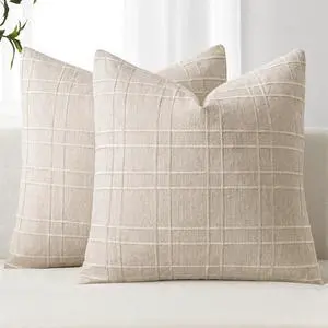 Linen Plaid Pillow Covers Decorative 20x20 Natural Beige | Set of 2 Neutral Vintage Throw Pillow Covers Gingham Modern Farmhouse Home Decor for Sofa Couch Cushion Bed Linen Plaid Pillow Covers Decorative 20x20 Natural Beige | Set of 2 Neutral Vintage Throw Pillow Covers Gingham Modern Farmhouse Home Decor for Sofa Couch Cushion Bed