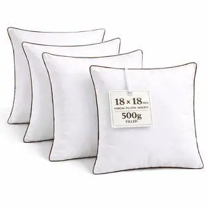 18 x 18 Inch Throw Pillow Inserts Set of 4 Square White Cushion Forms with Brown Piping, 500g Filled for Decorative Pillow Covers 18 x 18 Inch Throw Pillow Inserts Set of 4 Square White Cushion Forms with Brown Piping, 500g Filled for Decorative Pillow Covers