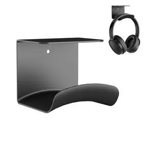 Headphone Holder, Aluminum Headset Hanger with Adhesive Mount | Space Saving Headphone Stand for Gaming Desk, Computer, Office Setup, Black Headphone Holder, Aluminum Headset Hanger with Adhesive Mount | Space Saving Headphone Stand for Gaming Desk, Computer, Office Setup, Black