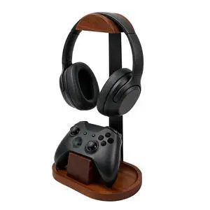Wooden Headphone Stand for Desk,Controller Stand for Desk with Storage Base | Controller and Headset Stand,Headset Holder with Gaming Controller Holder (Walnut) Wooden Headphone Stand for Desk,Controller Stand for Desk with Storage Base | Controller and Headset Stand,Headset Holder with Gaming Controller Holder (Walnut)