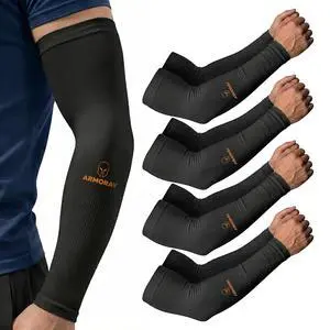 Arm Sleeves for Men & Women - 4 Pair UV Sun Protection Cooling Compression - Tattoo Cover Up Sleeve for Daily Wear & Work (Black) Arm Sleeves for Men & Women - 4 Pair UV Sun Protection Cooling Compression - Tattoo Cover Up Sleeve for Daily Wear & Work (Black)