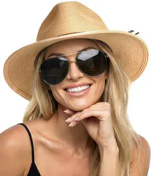 Sun Hats for Women Summer Wide Brim UV UPF 80+ Panama Fedora Foldable Packable Straw Beach Hat Khaki | Packable for Travel, Braided Strap Decor, Adjustable Chin Cord, Breathable Sweatband Sun Hats for Women Summer Wide Brim UV UPF 80+ Panama Fedora Foldable Packable Straw Beach Hat Khaki | Packable for Travel, Braided Strap Decor, Adjustable Chin Cord, Breathable Sweatband