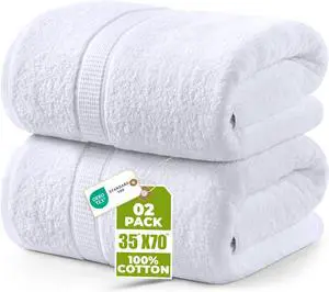 Jumbo Bath Sheets, 2 Pack, 35x70 in, 600 GSM Cotton, White | Extra Large Ring Spun Cotton Bath Sheets - Soft, Plush, Quick-Drying, Highly Absorbent, Great for Everyday Use Jumbo Bath Sheets, 2 Pack, 35x70 in, 600 GSM Cotton, White | Extra Large Ring Spun Cotton Bath Sheets - Soft, Plush, Quick-Drying, Highly Absorbent, Great for Everyday Use