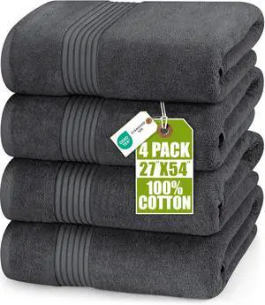 4 Pack Bath Towels Set, 27 by 54 Inches, 100% Ring Spun Cotton, Quick Dry, Highly Absorbent, Soft Feel Towels, Perfect for Daily Use, Grey 4 Pack Bath Towels Set, 27 by 54 Inches, 100% Ring Spun Cotton, Quick Dry, Highly Absorbent, Soft Feel Towels, Perfect for Daily Use, Grey