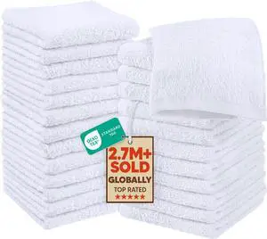 24 Pack Cotton Washcloths Set, 100% Ring Spun Cotton, Premium Quality Flannel Face Cloths, Highly Absorbent and Soft Feel Fingertip Towels, White | Premium 100% Ring Spun Cotton Face Cloths 24 Pack Cotton Washcloths Set, 100% Ring Spun Cotton, Premium Quality Flannel Face Cloths, Highly Absorbent and Soft Feel Fingertip Towels, White | Premium 100% Ring Spun Cotton Face Cloths