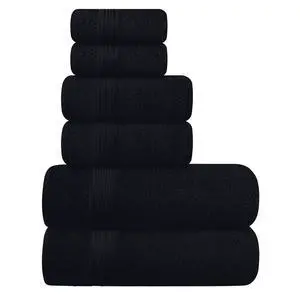 Ultra Soft 6 Pack Cotton Towel Set, Contains 2 Bath Towels 28x55 inch, 2 Hand Towels 16x24 inch & 2 Wash Coths 12x12 inch, Ideal for Everyday use, Compact & Lightweight - Black Ultra Soft 6 Pack Cotton Towel Set, Contains 2 Bath Towels 28x55 inch, 2 Hand Towels 16x24 inch & 2 Wash Coths 12x12 inch, Ideal for Everyday use, Compact & Lightweight - Black