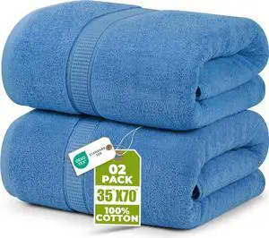 Jumbo Bath Sheets, 2 Pack, 35x70 in, 600 GSM Cotton, Electric Blue Jumbo Bath Sheets, 2 Pack, 35x70 in, 600 GSM Cotton, Electric Blue