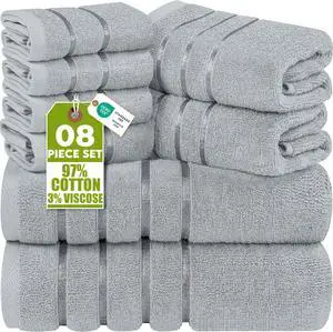 8 Piece Luxury Towel Set, 600 GSM, Viscose Stripe, Cool Grey | 600 GSM Ring Spun Cotton Towels with Viscose Stripe Design - Highly Absorbent, Soft & Plush, Ideal for Everyday Use 8 Piece Luxury Towel Set, 600 GSM, Viscose Stripe, Cool Grey | 600 GSM Ring Spun Cotton Towels with Viscose Stripe Design - Highly Absorbent, Soft & Plush, Ideal for Everyday Use