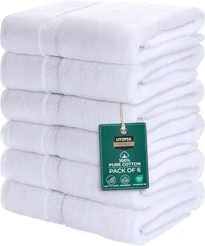 6 Pack Medium Bath Towel Set, 500 GSM 100% Ring Spun Cotton, Lightweight and Highly Absorbent Quick Drying Premium Towels for Hotel, Spa and Bathroom, White 6 Pack Medium Bath Towel Set, 500 GSM 100% Ring Spun Cotton, Lightweight and Highly Absorbent Quick Drying Premium Towels for Hotel, Spa and Bathroom, White