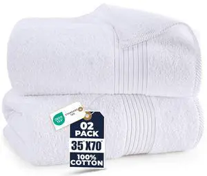 Extra Large Bath Sheets, 2 Pack, 35x70 in, Cotton, White | Soft Lightweight Ring Spun Cotton Shower Towel Set - Highly Absorbent, Quick-Drying, Extra Large Bath Sheets, Durable Extra Large Bath Sheets, 2 Pack, 35x70 in, Cotton, White | Soft Lightweight Ring Spun Cotton Shower Towel Set - Highly Absorbent, Quick-Drying, Extra Large Bath Sheets, Durable