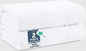 Bath Towels 100% Cotton 2 Piece Soft Absorbent - White | Bath Towel Set, Soft & Durable, Ring-Spun, Ideal for Spa & Home, with OEKO-TEX Bath Towels 100% Cotton 2 Piece Soft Absorbent - White | Bath Towel Set, Soft & Durable, Ring-Spun, Ideal for Spa & Home, with OEKO-TEX