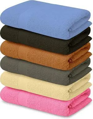 100% Cotton Bath Towels-27x54inch - 6 Pack Shower Towels - Light Weight, Ultra Absorbent Towels for Bathroom (Multi Color) 100% Cotton Bath Towels-27x54inch - 6 Pack Shower Towels - Light Weight, Ultra Absorbent Towels for Bathroom (Multi Color)