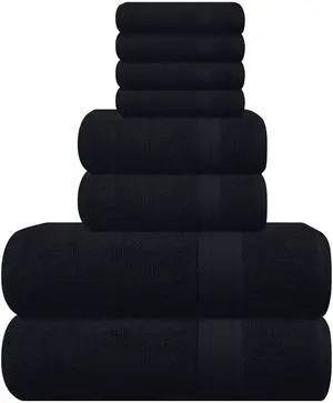 Ultra Soft 8-Piece Towel Set - 100% Pure Ringspun Cotton, Contains 2 Oversized Bath Towels 27x54, 2 Hand Towels 16x28, 4 Wash Cloths 13x13 - Ideal for Everyday use, Hotel & Spa - Black Ultra Soft 8-Piece Towel Set - 100% Pure Ringspun Cotton, Contains 2 Oversized Bath Towels 27x54, 2 Hand Towels 16x28, 4 Wash Cloths 13x13 - Ideal for Everyday use, Hotel & Spa - Black
