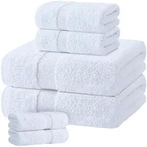 White Bath Towel Set of 6 - 100% Cotton Highly Absorbent Towels for Bathroom, 2 Luxury Bath Towels 650GSM, 2 Hand Towels, 2 Washcloths White Bath Towel Set of 6 - 100% Cotton Highly Absorbent Towels for Bathroom, 2 Luxury Bath Towels 650GSM, 2 Hand Towels, 2 Washcloths