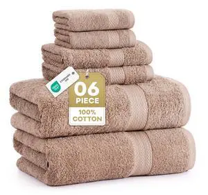 Bath Towel Set Quick Dry 100% Cotton 6 Piece Soft - Taupe | Towels for the Bath, Absorbent & Durable, Ring-Spun, Ideal for Home & Spa, with OEKO-TEX Bath Towel Set Quick Dry 100% Cotton 6 Piece Soft - Taupe | Towels for the Bath, Absorbent & Durable, Ring-Spun, Ideal for Home & Spa, with OEKO-TEX